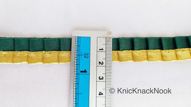 Satin, Bottle Green & Gold Pleated Lace Trim, Trim